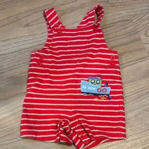 Carter's Red and White Striped Overalls with Boat Patch size 9 months